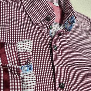Robert Graham Shirt Men XL Tailored Slim Fit Gingham Check Red Skulls Flip Cuff